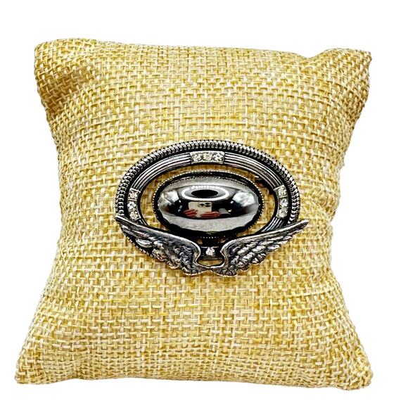 Vintage Ermani Bulatti Brooch Reflective Metal Pin Clear Rhinestones Wings - Picture 3 of 8